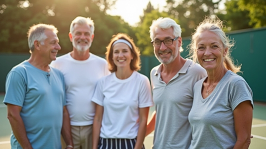 Community of racket sports players gathered on court showing camaraderie and connection